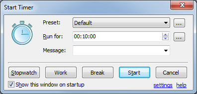 Start Timer Window