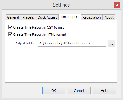 Time Report tab in Settings window